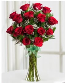 Cam vazo içerisinde 11 kırmızı gül vazosu  Burdur anneler günü çiçek yolla 