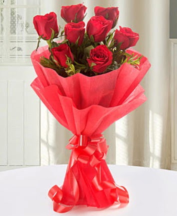 9 adet kırmızı gülden modern buket  Burdur İnternetten çiçek siparişi 