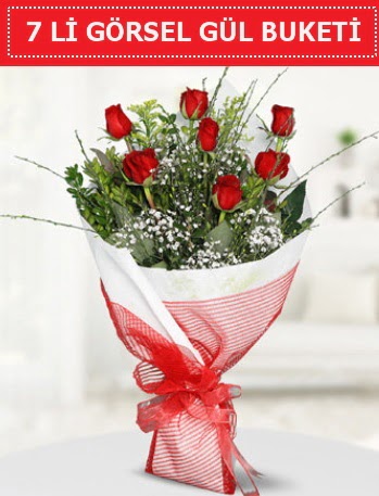 7 adet kırmızı gül buketi Aşk budur  Burdur çiçek satışı 