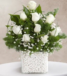 9 beyaz gül vazosu  Burdur çiçek satışı 